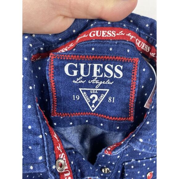 Guess Jeans Denim Dress Girls Size 5 Button Up Ruffle Hem Polka Dot Y2K Retro - Picture 8 of 11